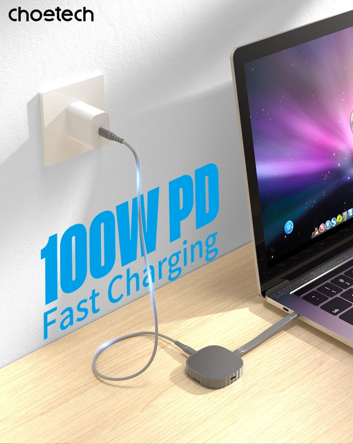 CHOETECH MSE001-GY Dual USB-C Port M.2 NVME 2230 Protocol SSD Enclosure with PD100W input Enclosure (Support 2TB Max) - SuperSaverAU - view 8