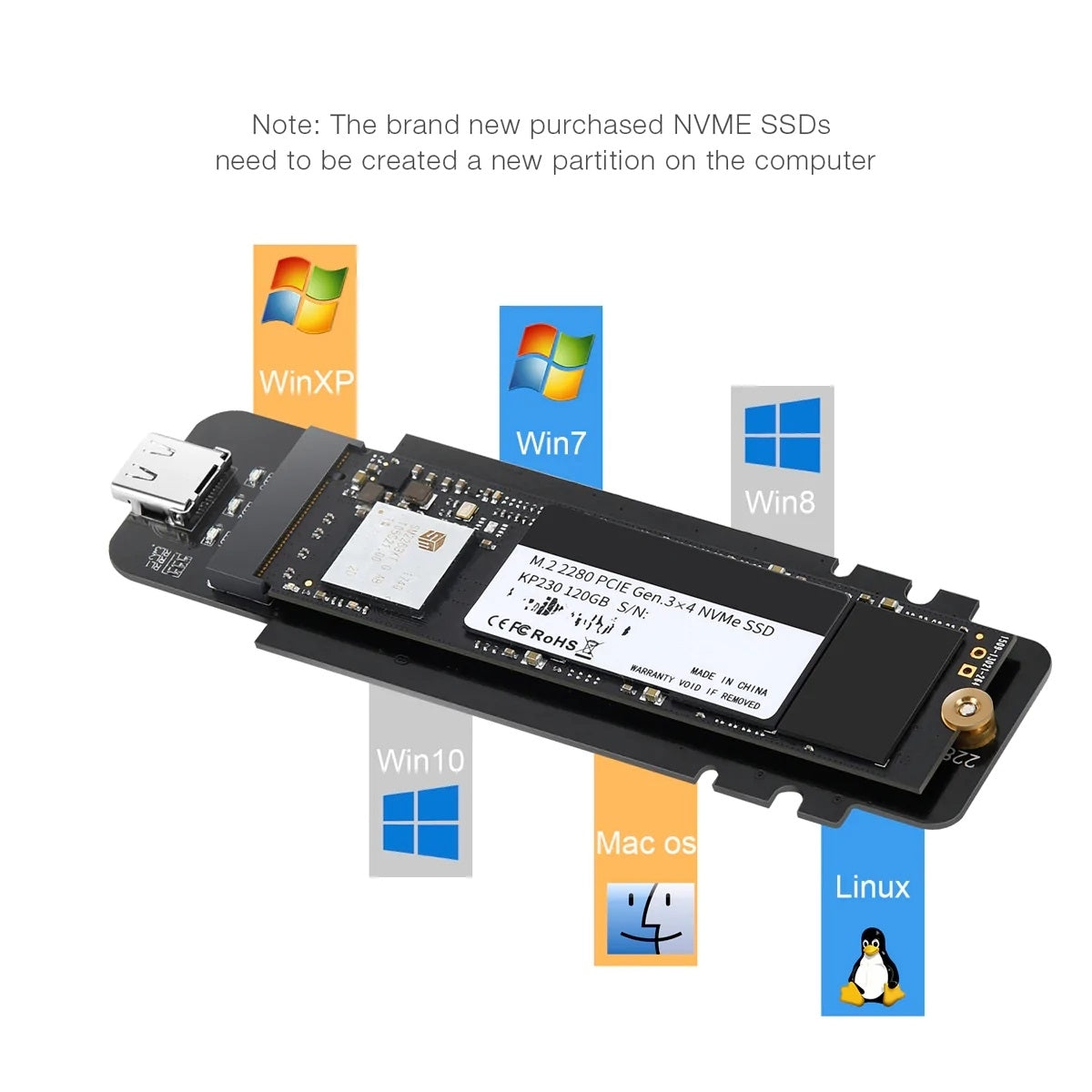 CHOETECH M.2 to USB SSD Reader, Supports 2230/2242/2260/2280 M-Key PCI-E NVMe - SuperSaverAU - view 3