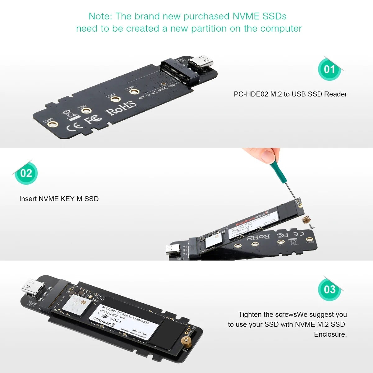 CHOETECH M.2 to USB SSD Reader, Supports 2230/2242/2260/2280 M-Key PCI-E NVMe - SuperSaverAU - view 4