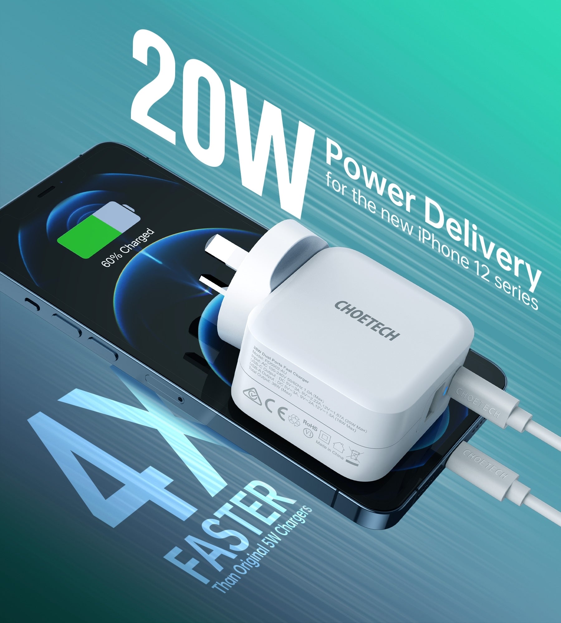 CHOETECH PD5002 20W PD & 18W QC3.0 Fast Charger