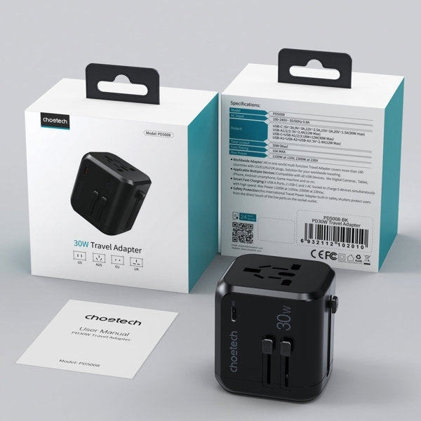 CHOETECH 30W Fast Universal GaN Travel Charger with 4 Ports & Safety Protection - SuperSaverAU - view 6