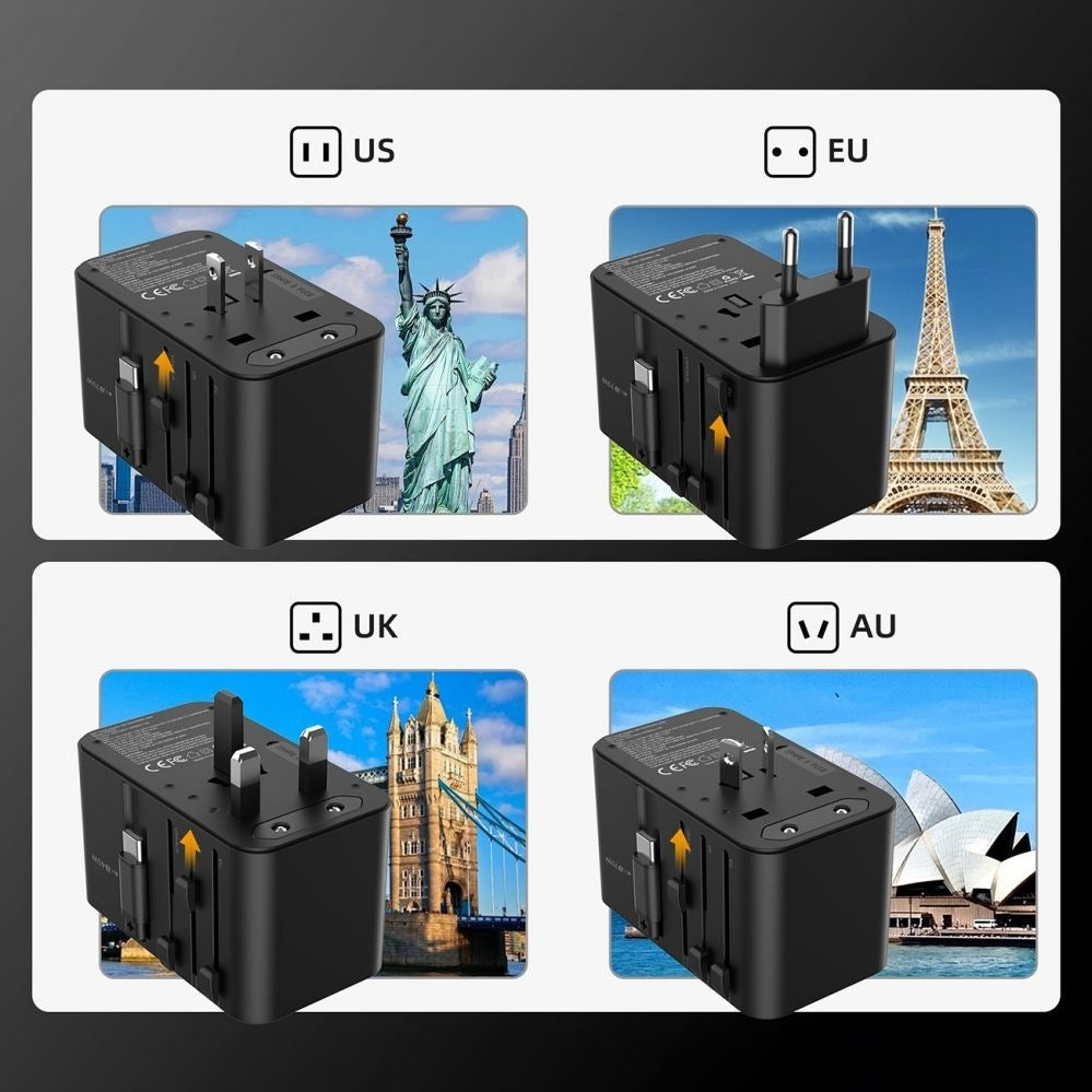 CHOETECH PD5020 35W EU/US/AUS/UK Travel Adapter with Built-in USB-C Cable - Black - SuperSaverAU - view 4