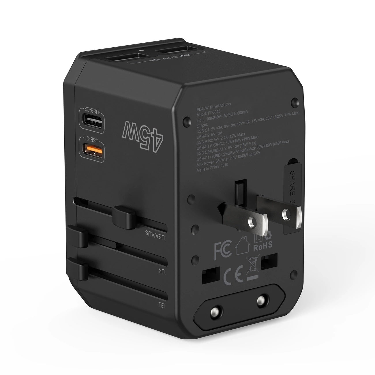 Choetech 45W GaN Travel Adapter with 2C+2A Ports and Global Plugs - SuperSaverAU - view 10