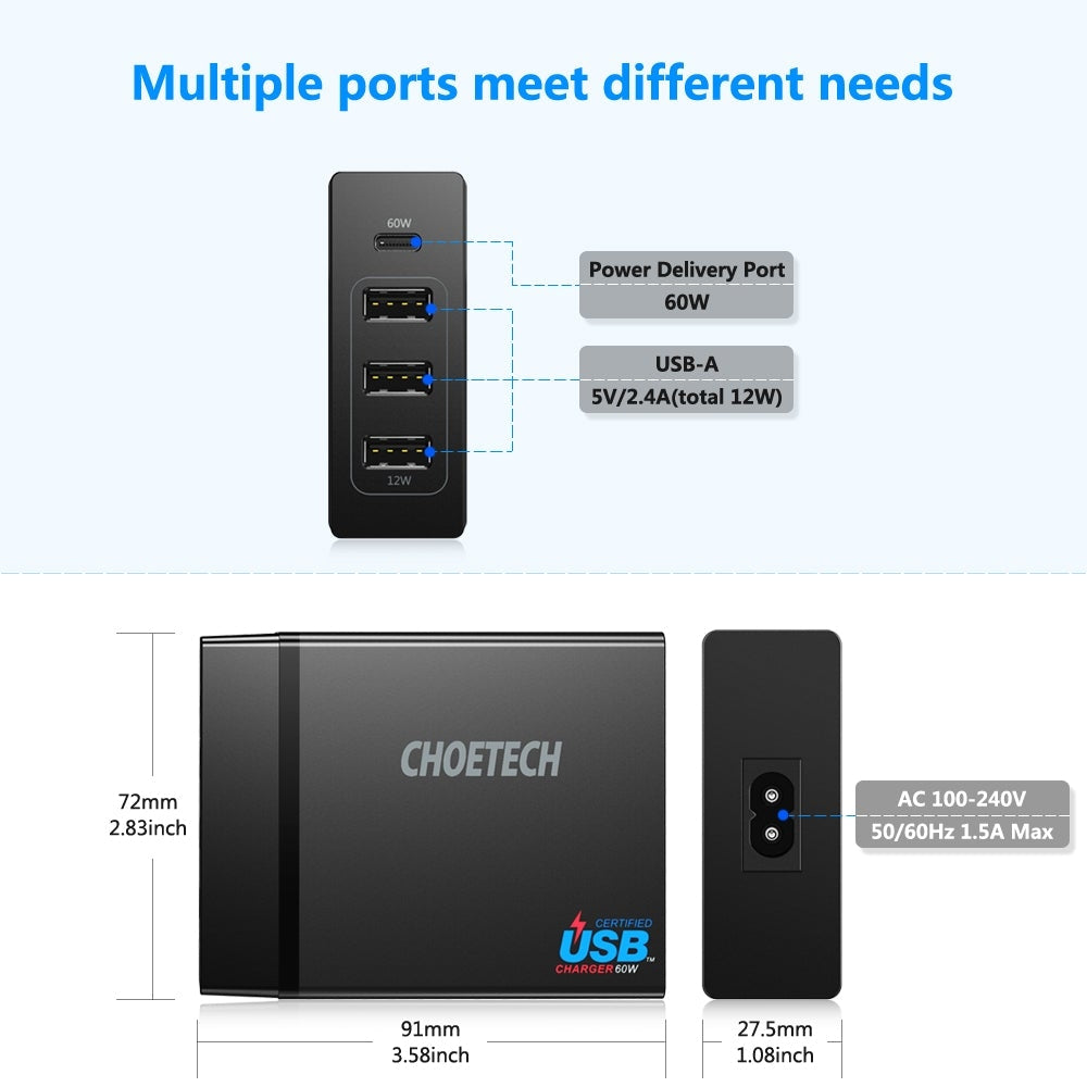 CHOETECH PD72 Power Delivery Charger - SuperSaverAU - view 3