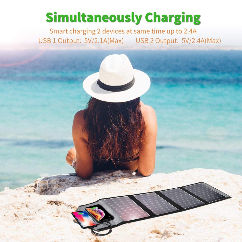 CHOETECH 22W Portable Waterproof Foldable Solar Panel Charger - Dual USB Ports, 9.4 × 6.2 × 1.2inch - SuperSaverAU - view 3