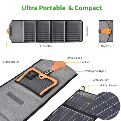 CHOETECH 22W Portable Waterproof Foldable Solar Panel Charger - Dual USB Ports, 9.4 × 6.2 × 1.2inch - SuperSaverAU - view 1