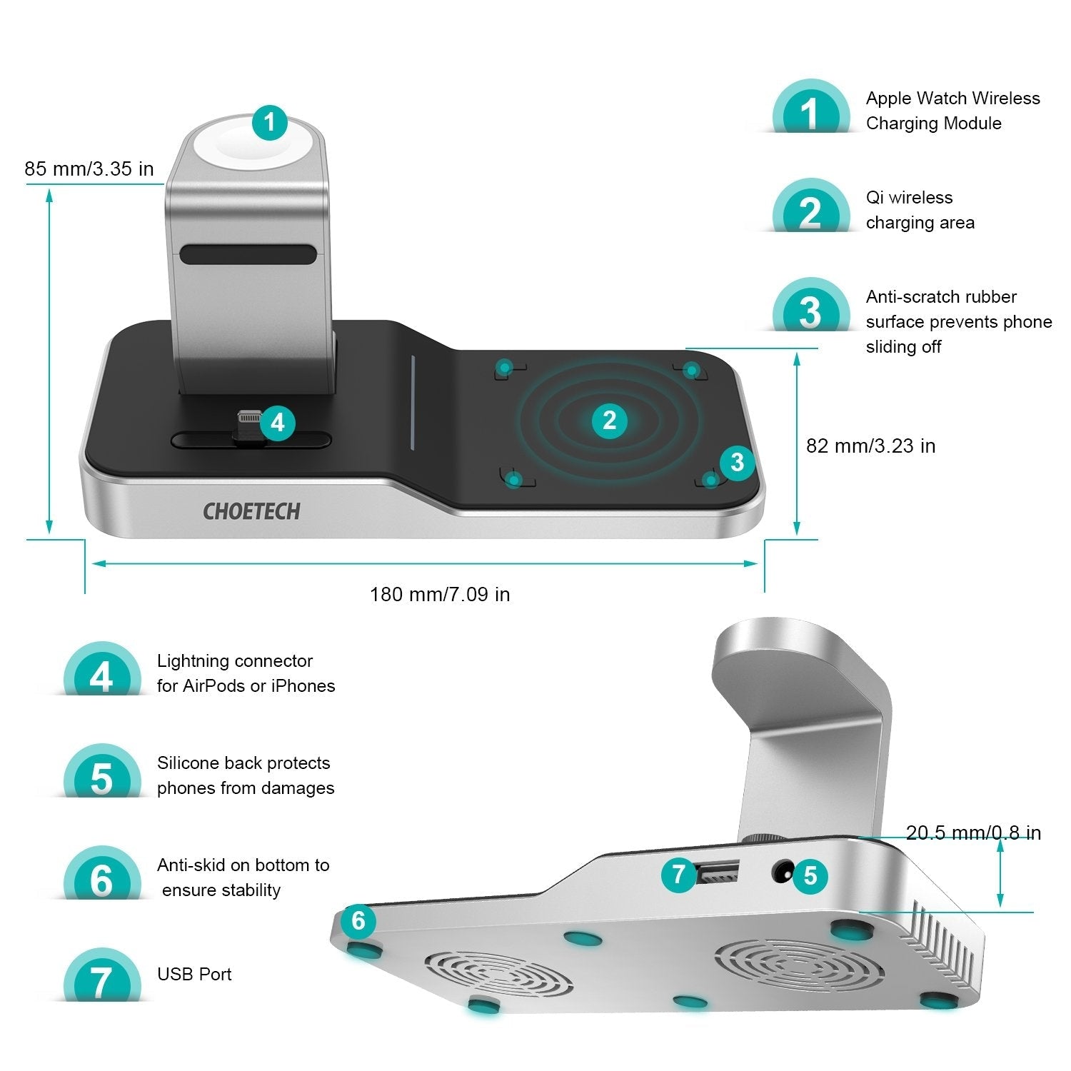 CHOETECH T316 4-in-1 Wireless Charging Station for iPhone/Apple Watch/iPod and all Qi Wireless Cell phones - SuperSaverAU - view 6