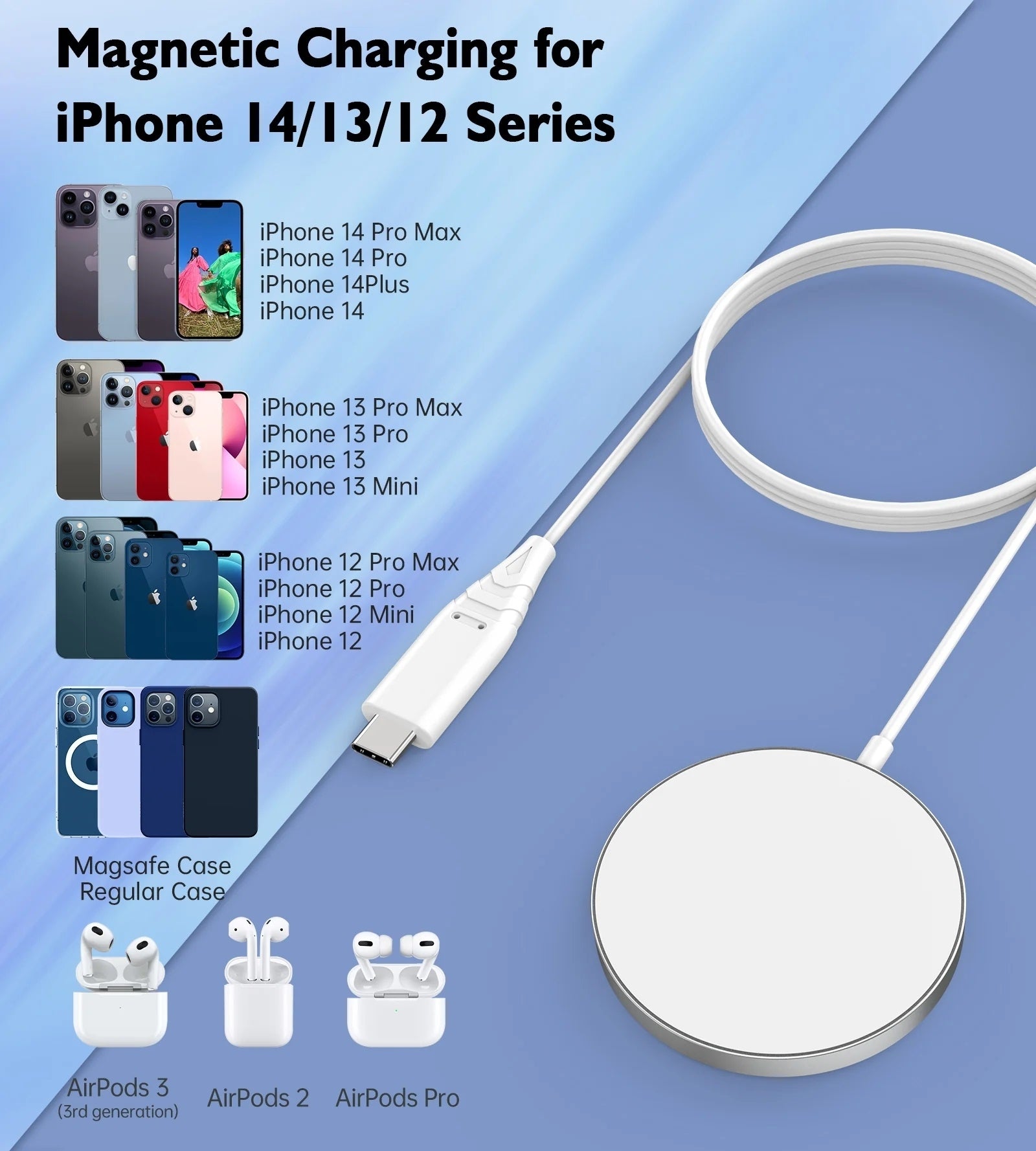 CHOETECH T518-PK Magnetic Wireless Charger for all Qi Cell Phone & iPhones 12/13/14/15 (Pink) - SuperSaverAU - view 5