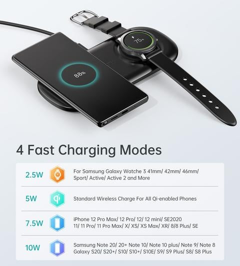 Choetech T570-S 2-in-1 Wireless Charger, 10W Max Wireless Charging Pad with Adapter for Galaxy Watch - SuperSaverAU - view 3