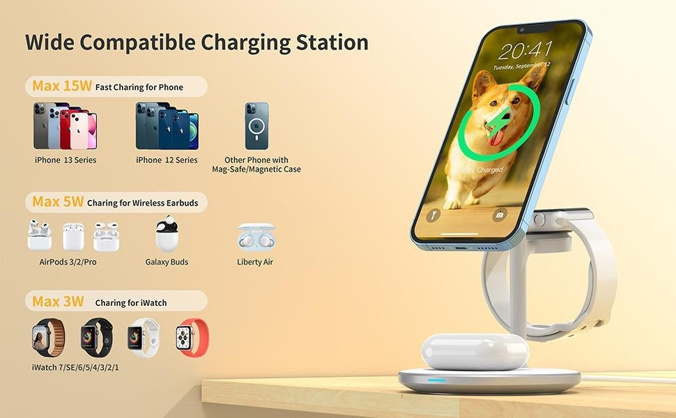 CHOETECH 3-in-1 Wireless Charging Station Dock for iPhone, Apple Watch, AirPods - SuperSaverAU - view 6