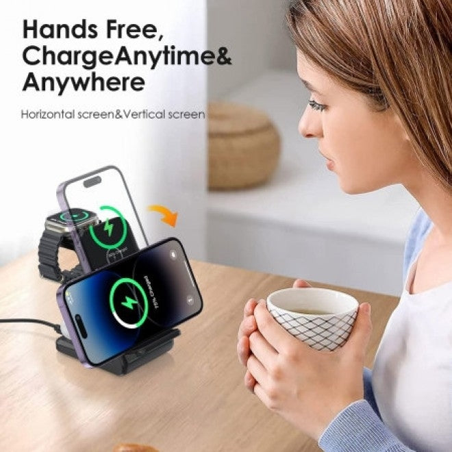 CHOETECH T608-F-BK 15W 4-in-1 Wireless Charger Stand for iWatch and Samsung Watch (Black) - SuperSaverAU - view 4
