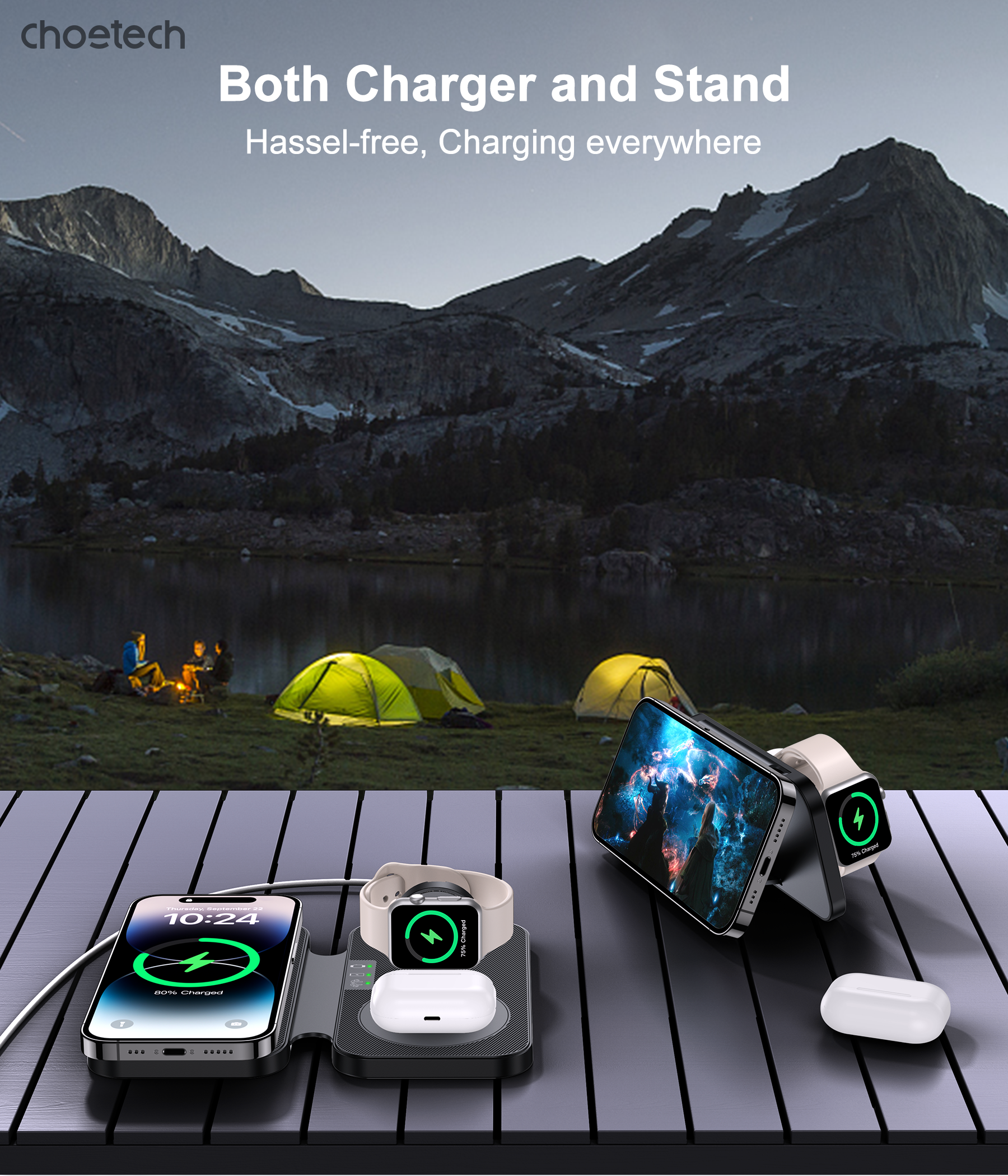 CHOETECH T616-F-BK 3in1 Magnetic Foldable Wireless Charger Black - SuperSaverAU - view 8