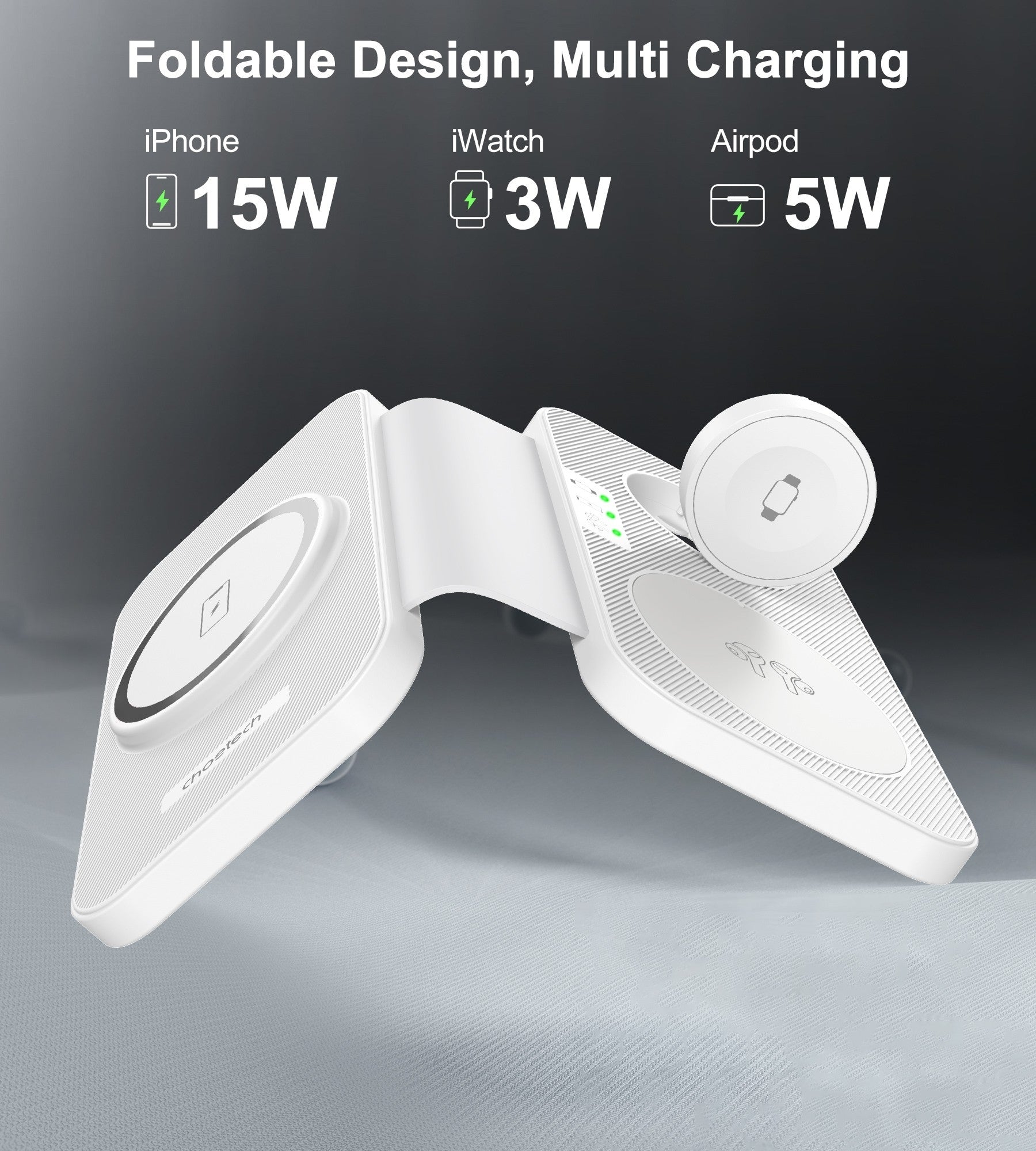 CHOETECH T616-F-WH 3in1 Magnetic Foldable Wireless Charger White - SuperSaverAU - view 4