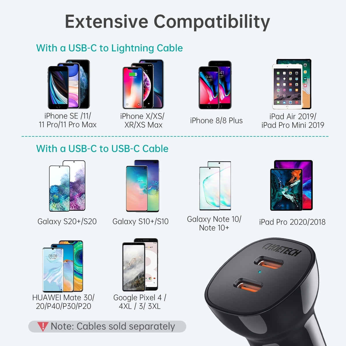 CHOETECH TC0008-BK Dual USB-C 36W Car Charger Adapter Black - SuperSaverAU - view 2