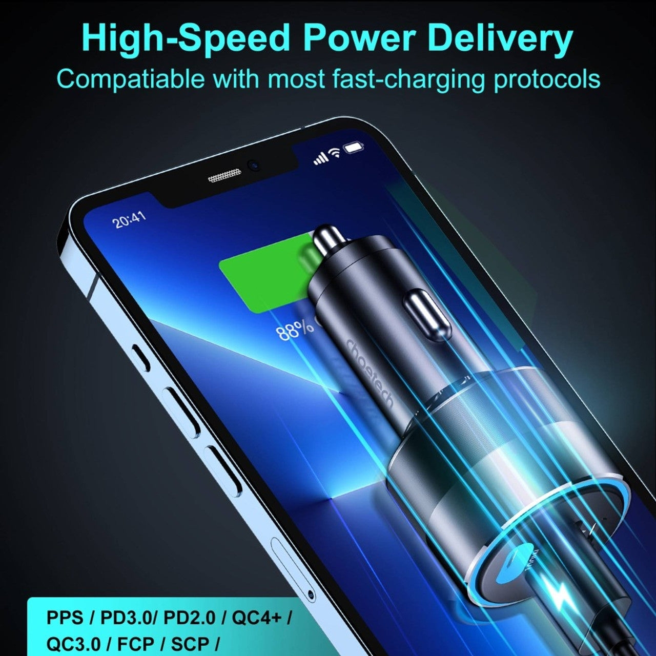 CHOETECH TC0011 130W 3 Ports (Dual USB-C Port PD3.0 + USB-A Port) Fast Car Charger - SuperSaverAU - view 4