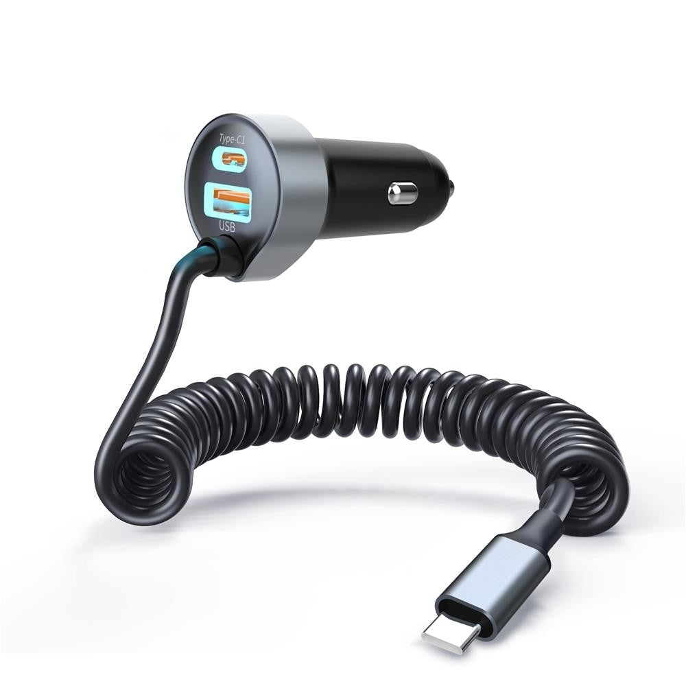 CHOETECH TC0030 65W 3-Port Fast Car Charger with 3.3ft Type-C Stretchable Cable - SuperSaverAU - view 2
