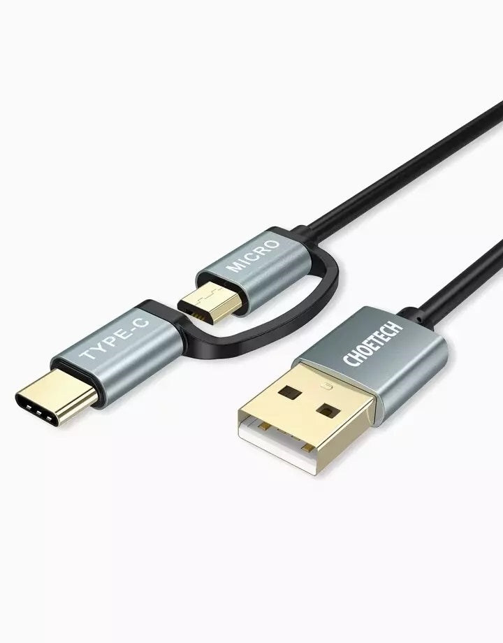 CHOETECH 2-in-1 USB Type C & Micro USB Cable 1.2m Fast Charge & Sync - SuperSaverAU - view 2