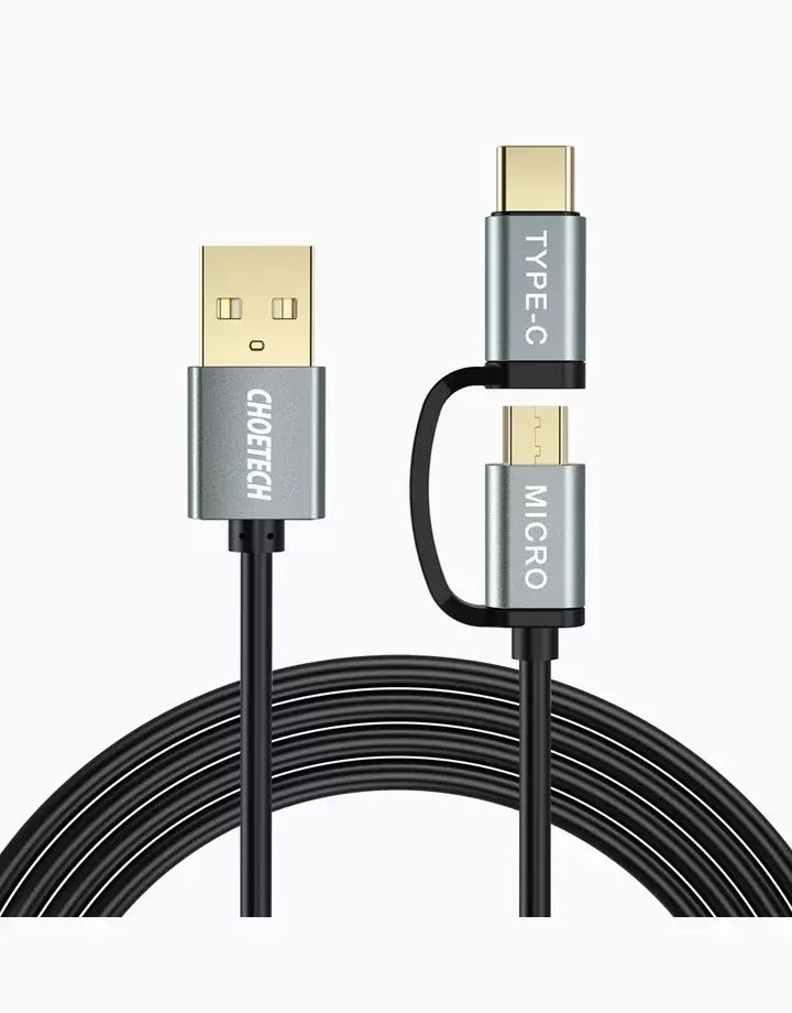 CHOETECH 2-in-1 USB Type C & Micro USB Cable 1.2m Fast Charge & Sync - SuperSaverAU - view 1