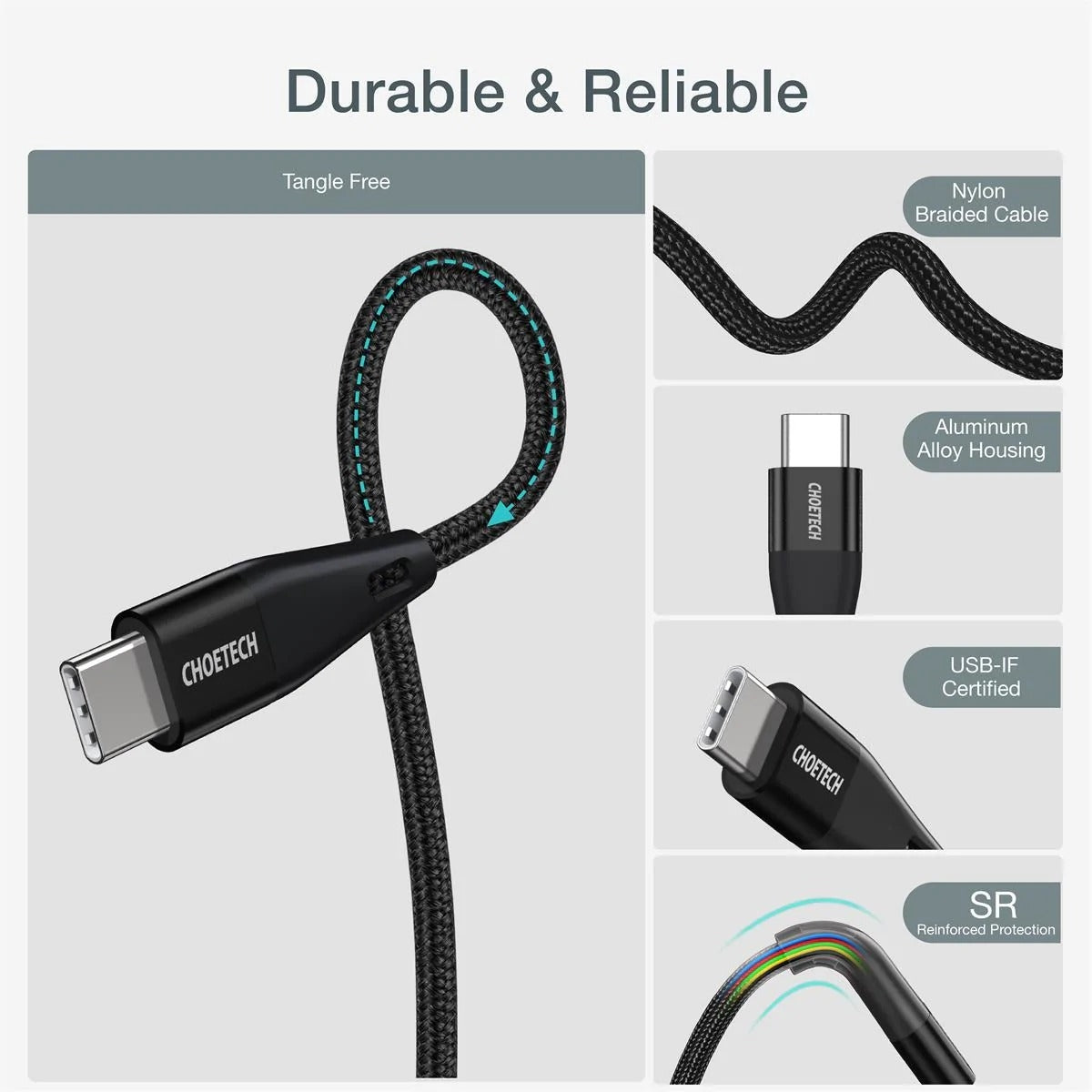 CHOETECH XCC-1003 USB-C To USB-C Cable 1.2M - SuperSaverAU - view 3