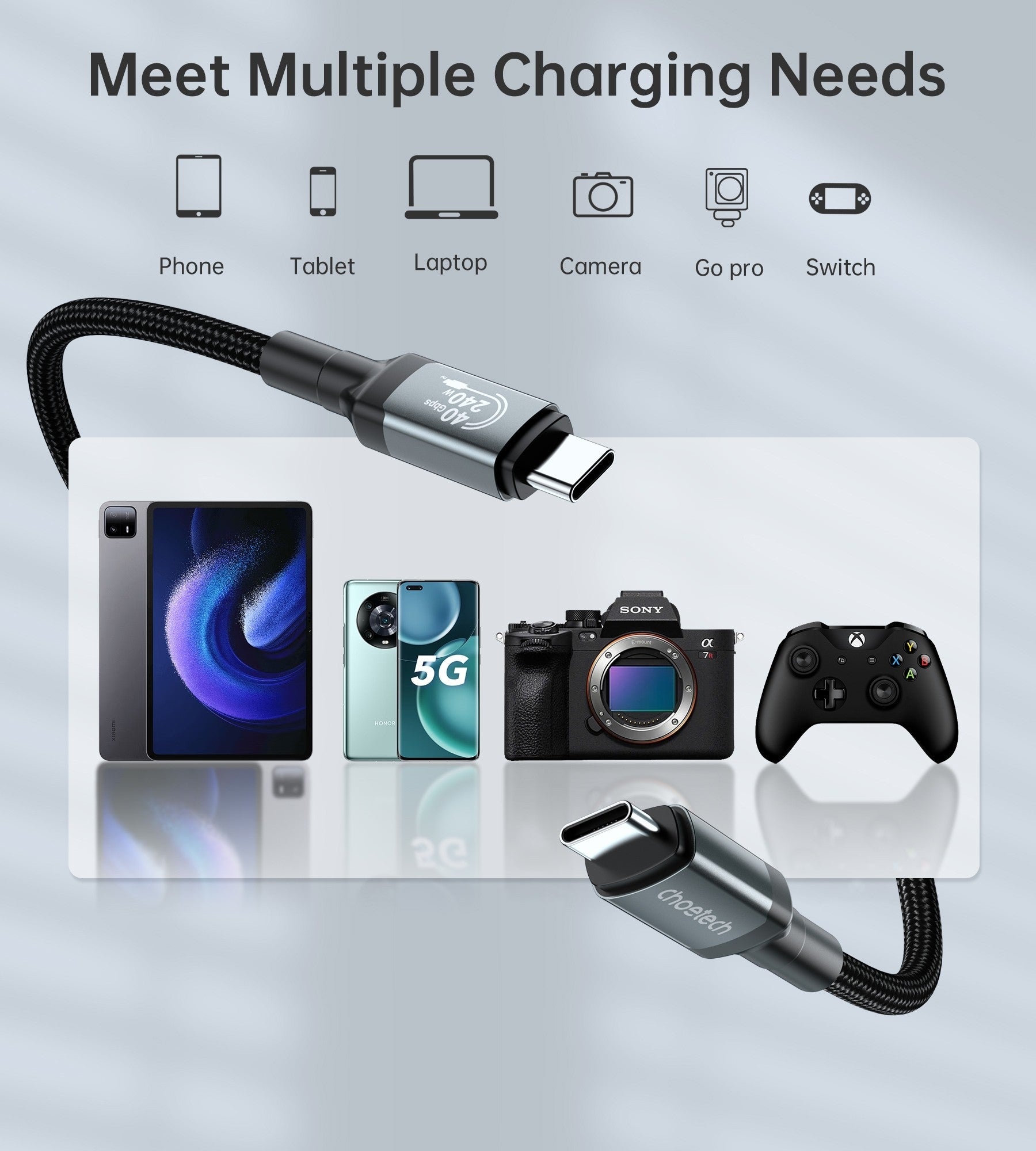 CHOETECH XCC-1040 USB-C M to M 240W Super Fast Speed Gen3 Cable 1.2M - SuperSaverAU - view 5