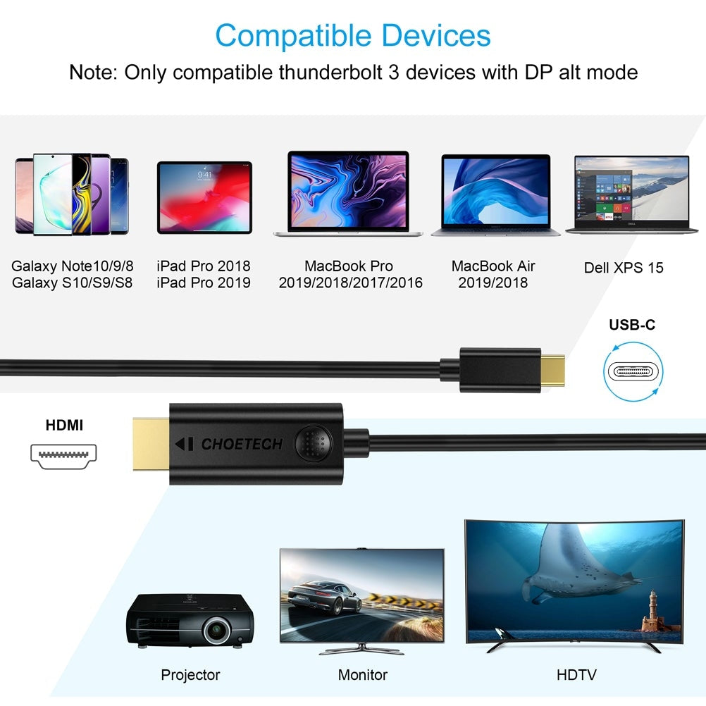 CHOETECH XCH-0030 USB-C to HDMI Cable 3M 4K