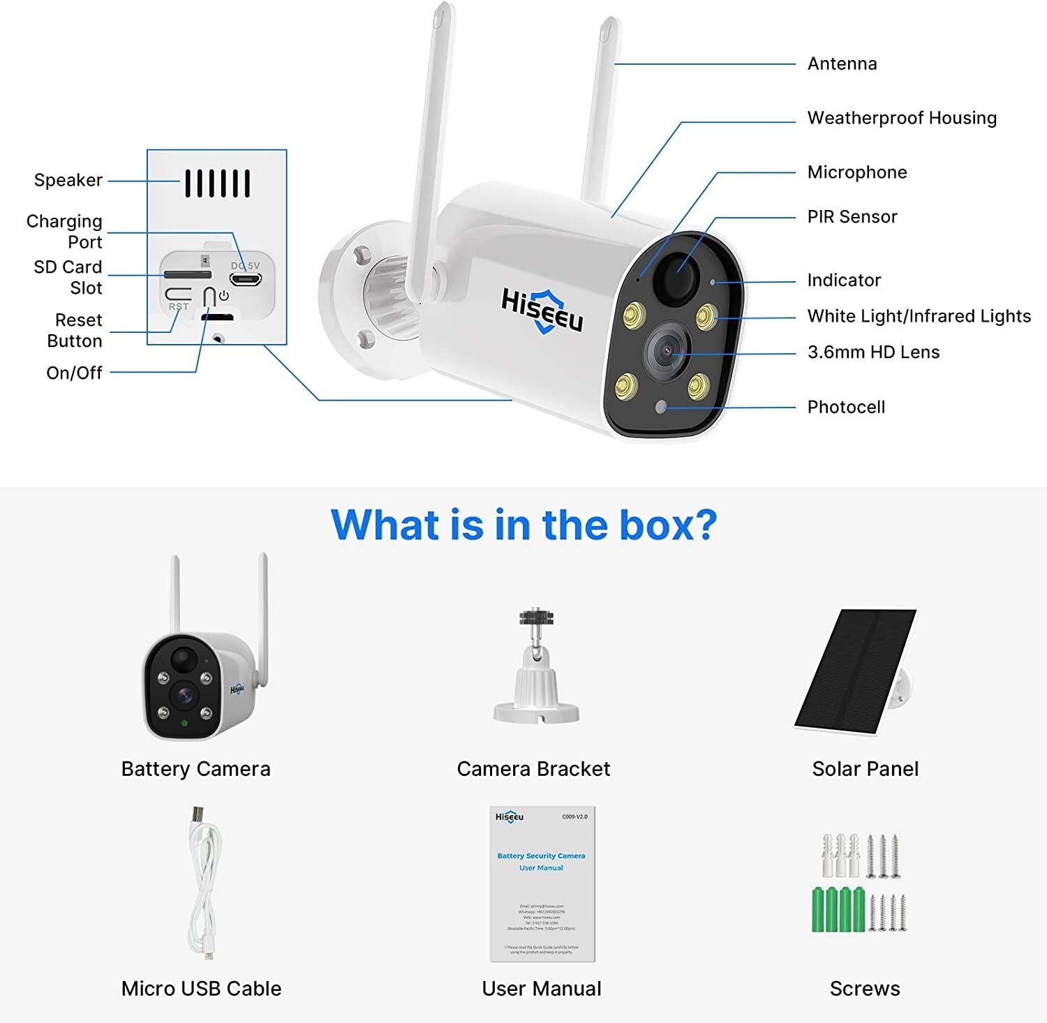 Hiseeu C40 4MP WiFi Battery Camera with Solar Panel
