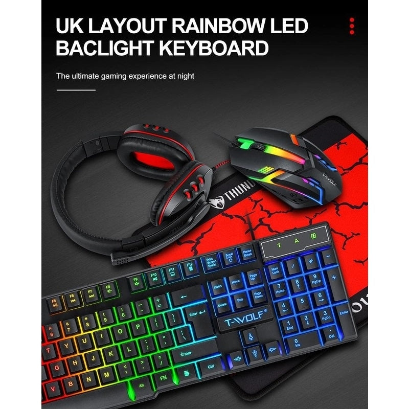 T-Wolf TF800 RGB 4-Piece Gaming Keyboard Mouse Headset Kit