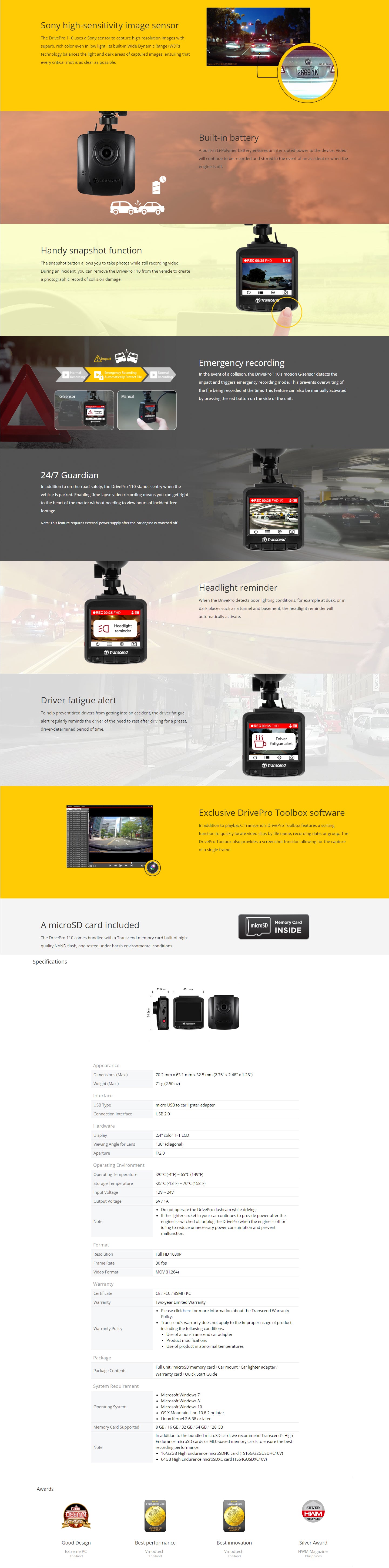 Transcend DrivePro 110 Dash Cam 16GB with 2.4-Inch LCD