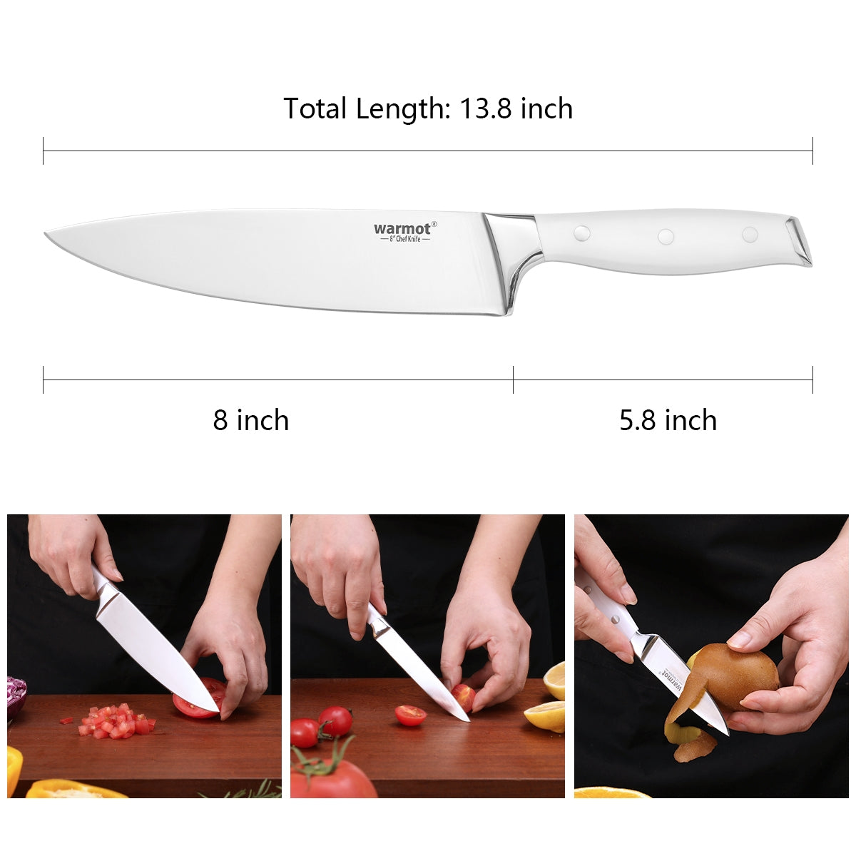 Warmot Professional Chef Knife Set - 3 pcs German Steel 8" Chef, 5" Utility, 3.5" Paring - SuperSaverAU - view 2