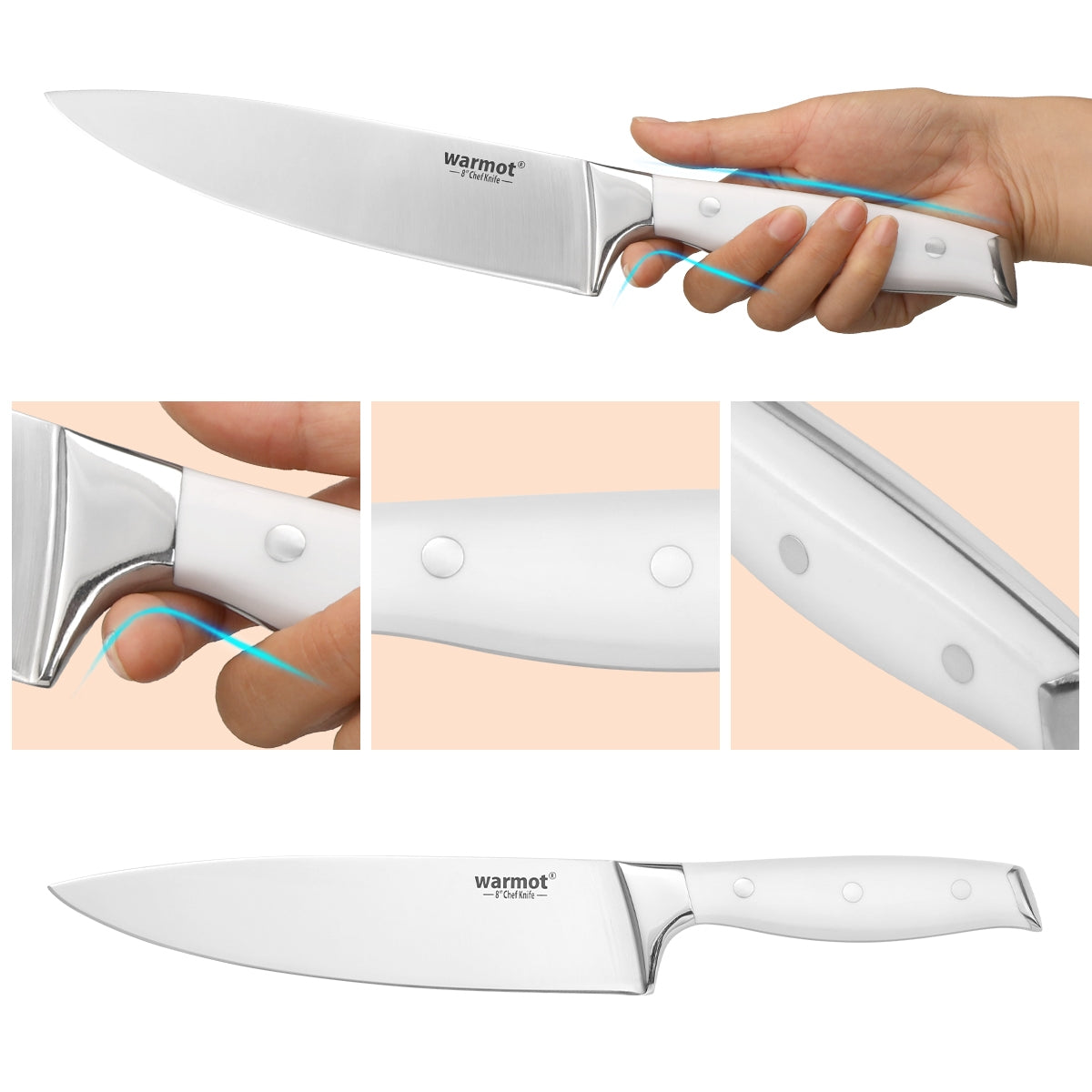 Warmot Professional Chef Knife Set - 3 pcs German Steel 8" Chef, 5" Utility, 3.5" Paring - SuperSaverAU - view 3