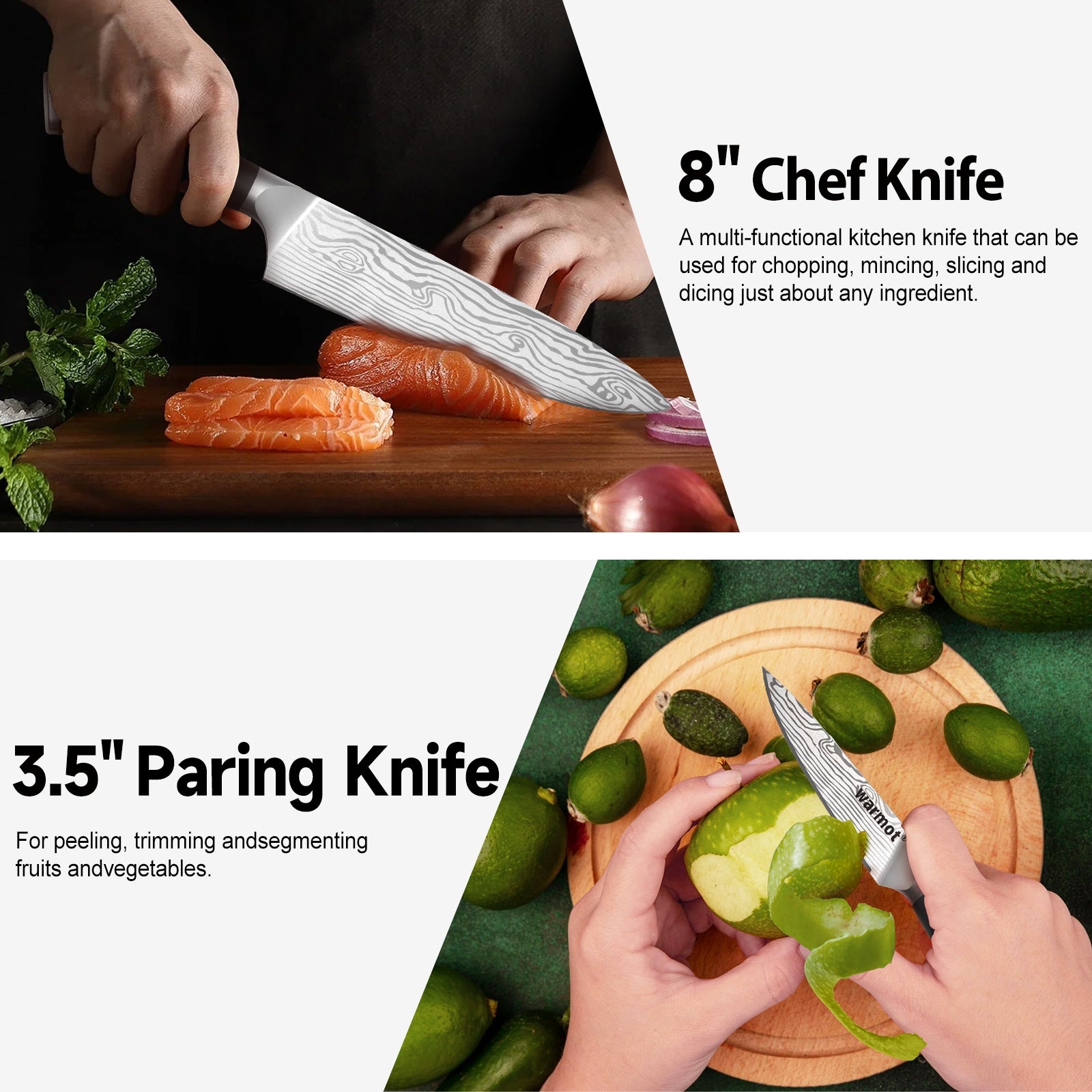 Warmot 3-Piece Kitchen Knife Set, High Carbon Stainless Steel, Ergonomic Handle - SuperSaverAU - view 3