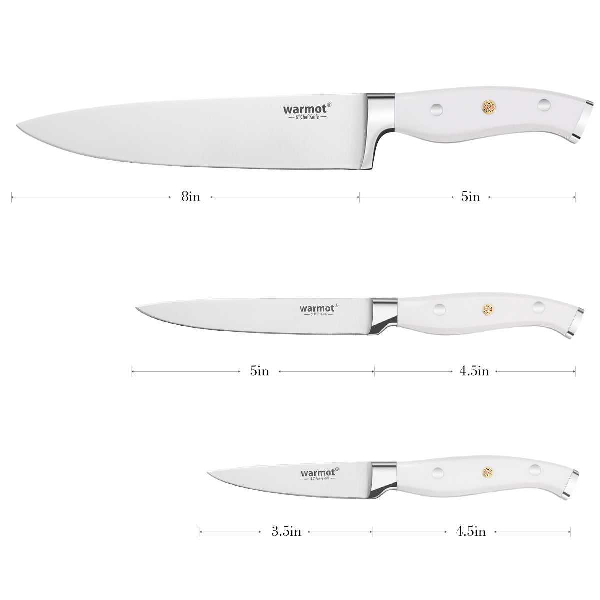 Warmot 3-Piece Professional German Steel Knife Set - Ultra Sharp, Ergonomic Handles - SuperSaverAU - view 3