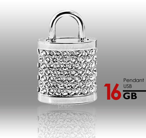 16GB Crystal Lock Pendant USB Flash Drive Pen Stick Memory (Silver) - SuperSaverAU - view 1