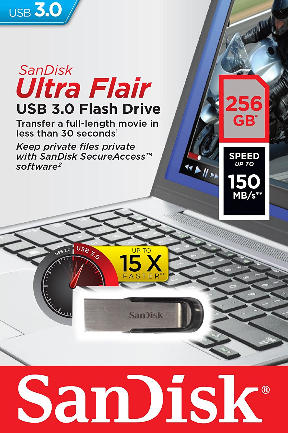 SANDISK 256GB CZ73 ULTRA FLAIR USB 3.0 FLASH DRIVE upto 150MB/s - SuperSaverAU - view 4