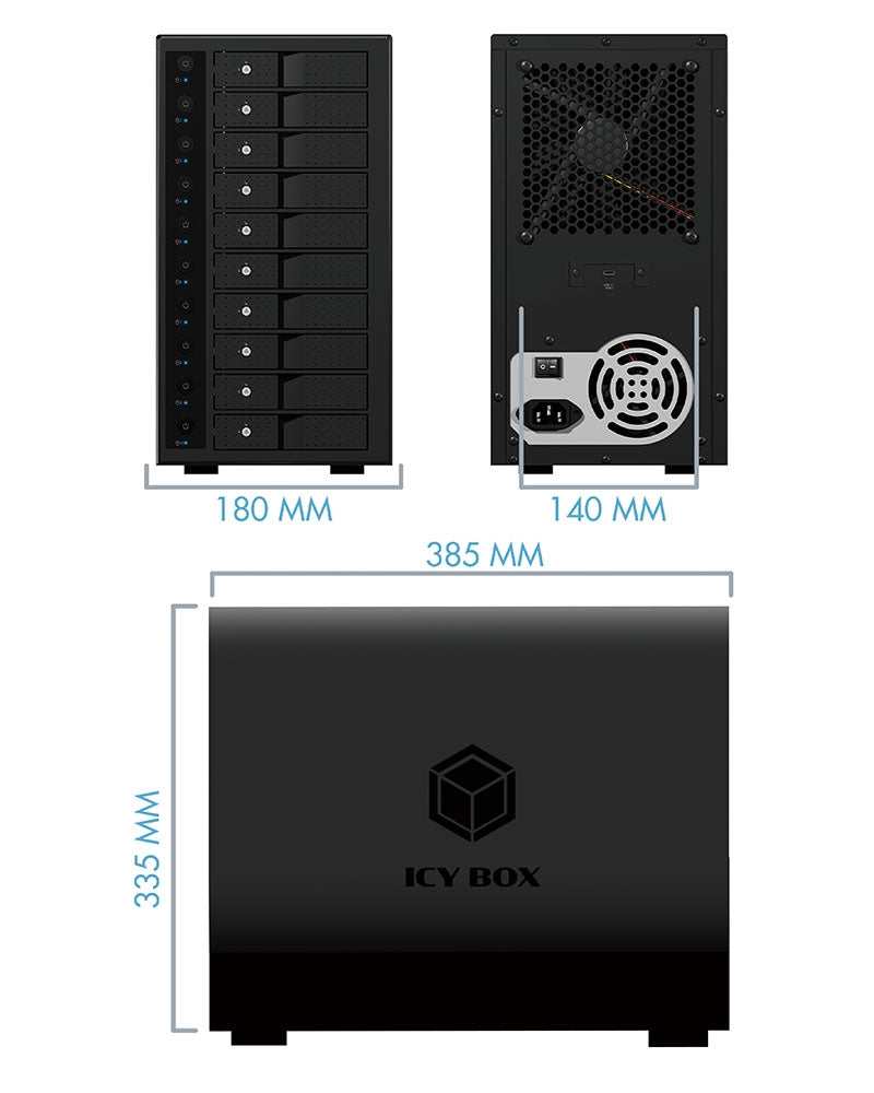 ICY BOX IB-3810-C31 SINGLE enclosure for 10x HDD with USB 3.1 (Gen 2) Type-C or Type-A interface - SuperSaverAU - view 6