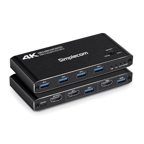 Simplecom HDMI KVM Switch 2-Port 4K@60Hz with 4-Port USB 3.0 Hub 5Gbps - SuperSaverAU - view 1