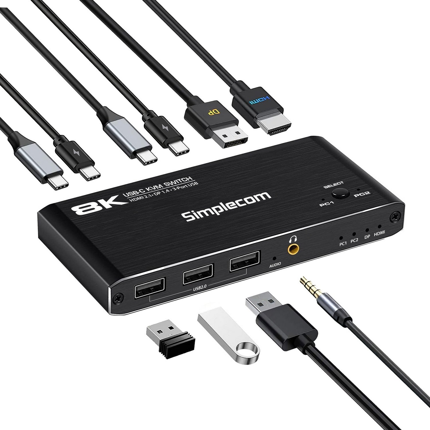 Simplecom KM470 2-Port USB-C KVM Switch 8K Docking Station HDMI 2.1 DP for Laptop Tablet - SuperSaverAU - view 2