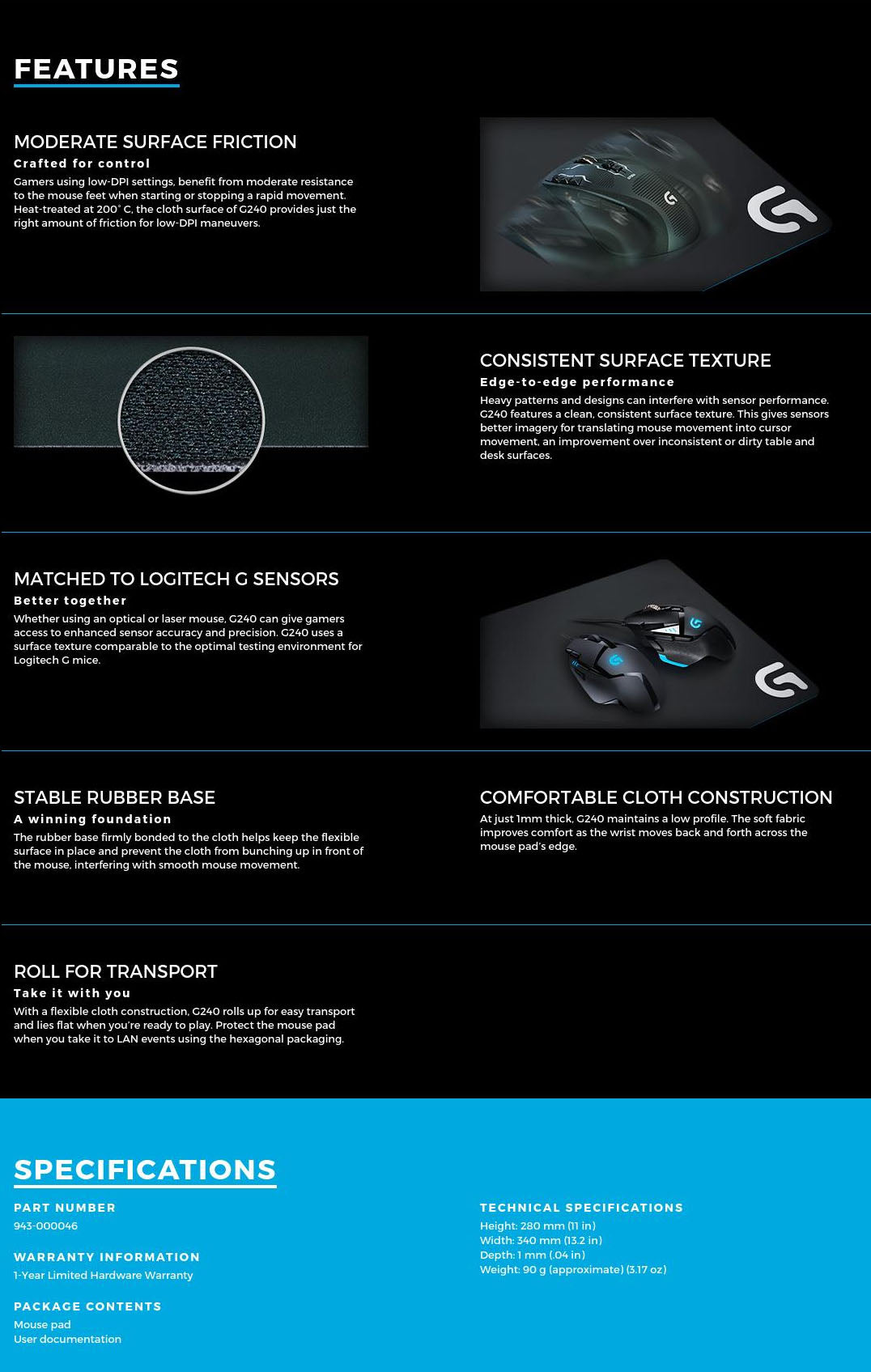 Logitech G240 Cloth Gaming Mouse Pad (943-000046) - SuperSaverAU - view 2