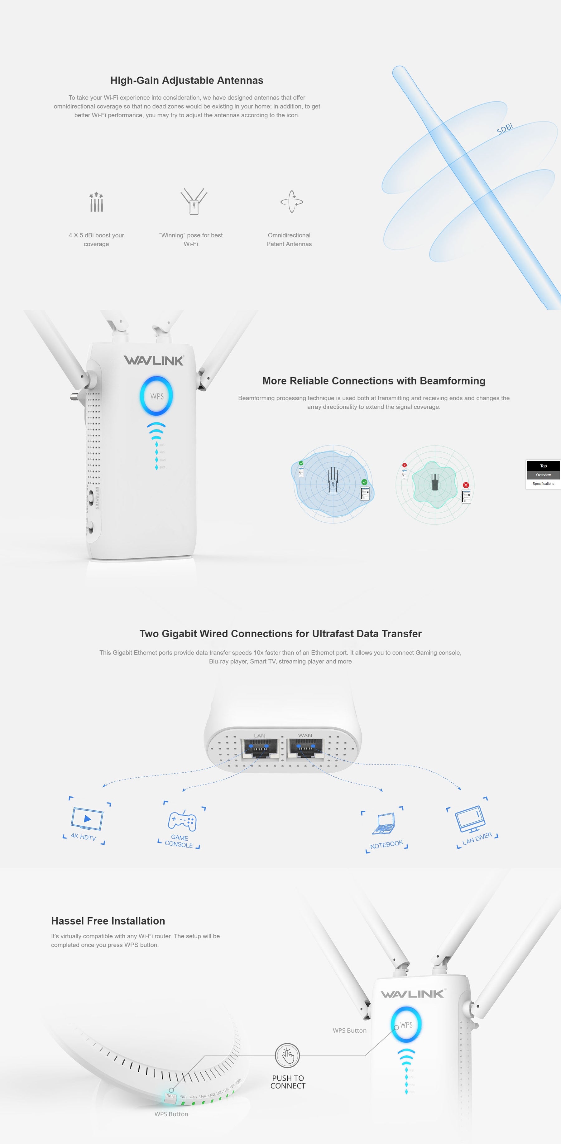 WAVLINK AC1200 Dual Gigabit Ethernet Ports Wi-Fi Range Extender (WL-WN579G3) - SuperSaverAU - view 3
