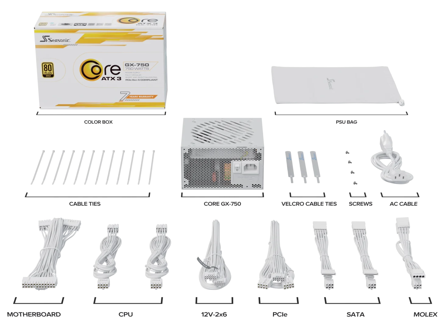 Seasonic CORE GX-750 White ATX 3.1 750W (SRP-CGX751-A5A32SF-WHITE) - SuperSaverAU - view 7