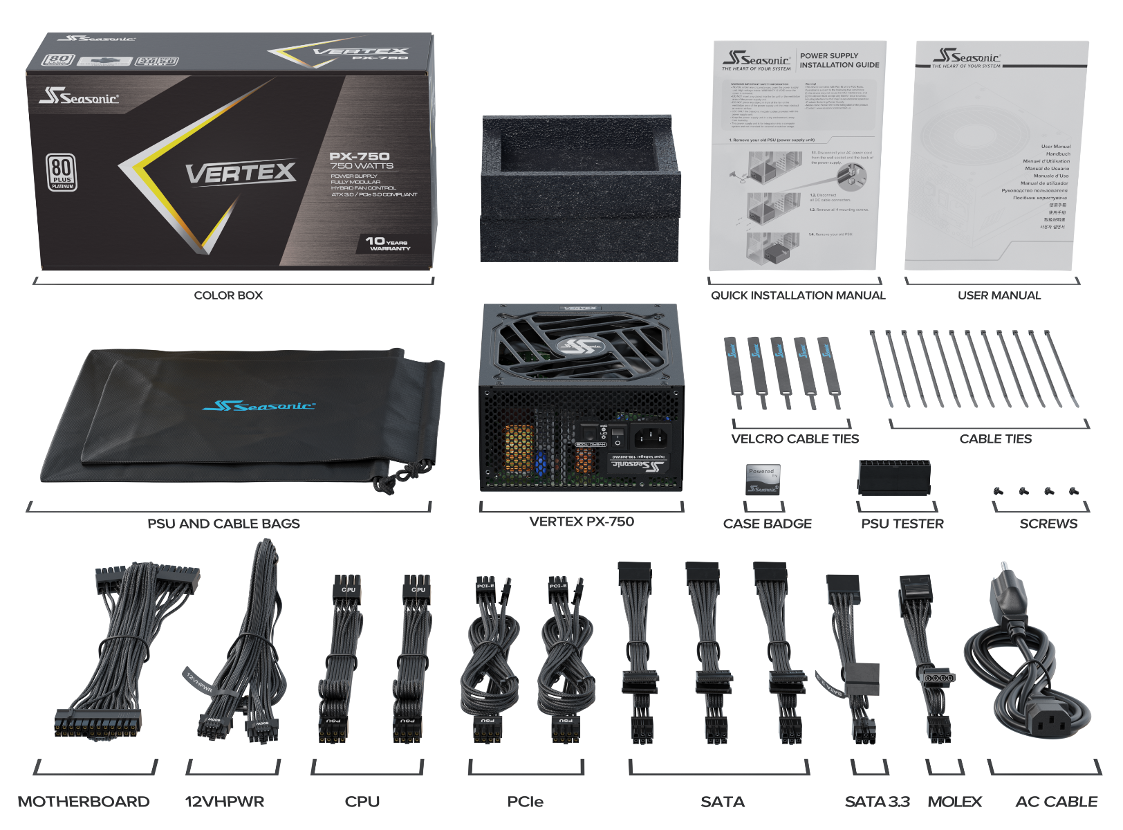 Seasonic VERTEX 750W Platinum Fully Modular PSU ATX 3.0, 80 PLUS Certified - SuperSaverAU - view 4