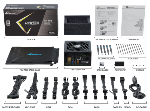 Seasonic VERTEX 750W Platinum Fully Modular PSU ATX 3.0, 80 PLUS Certified - SuperSaverAU - view 4