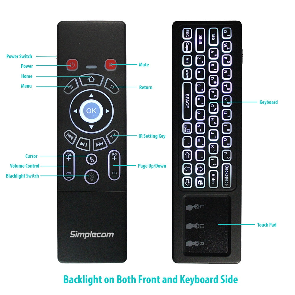Simplecom RT250 Rechargeable 2.4GHz Wireless Air Mouse Keyboard with Touchpad & Backlight - SuperSaverAU - view 3