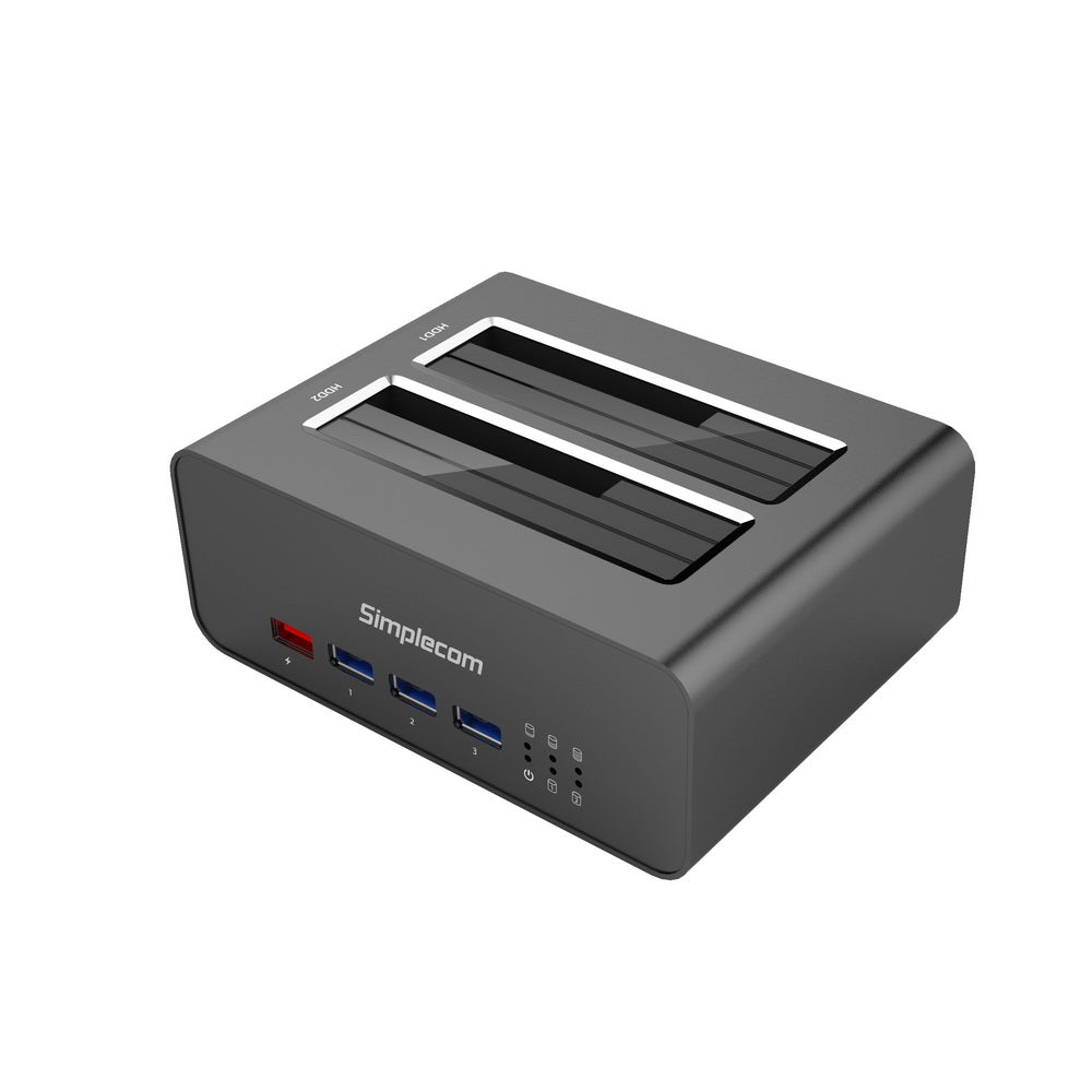 Simplecom SD352 USB 3.0 to Dual SATA Aluminium Docking Station with 3-Port Hub and 1 Port 2.1A USB Charger - SuperSaverAU - view 1