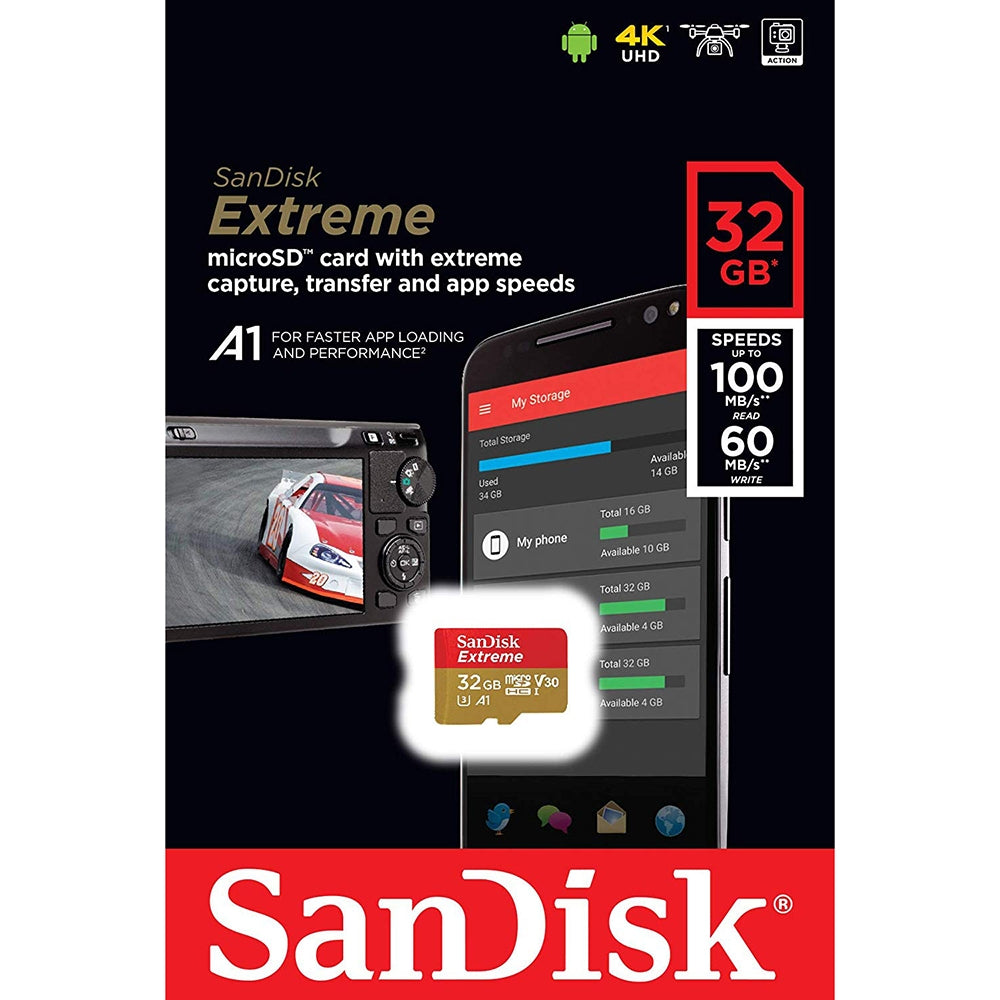 SANDISK SDSQXAF-032G-GN6MN 32GB MICRO SDHC EXTREME A1 V30, UHS-I/ U3, 100MB/s ,NO SD ADAPTER - SuperSaverAU - view 3