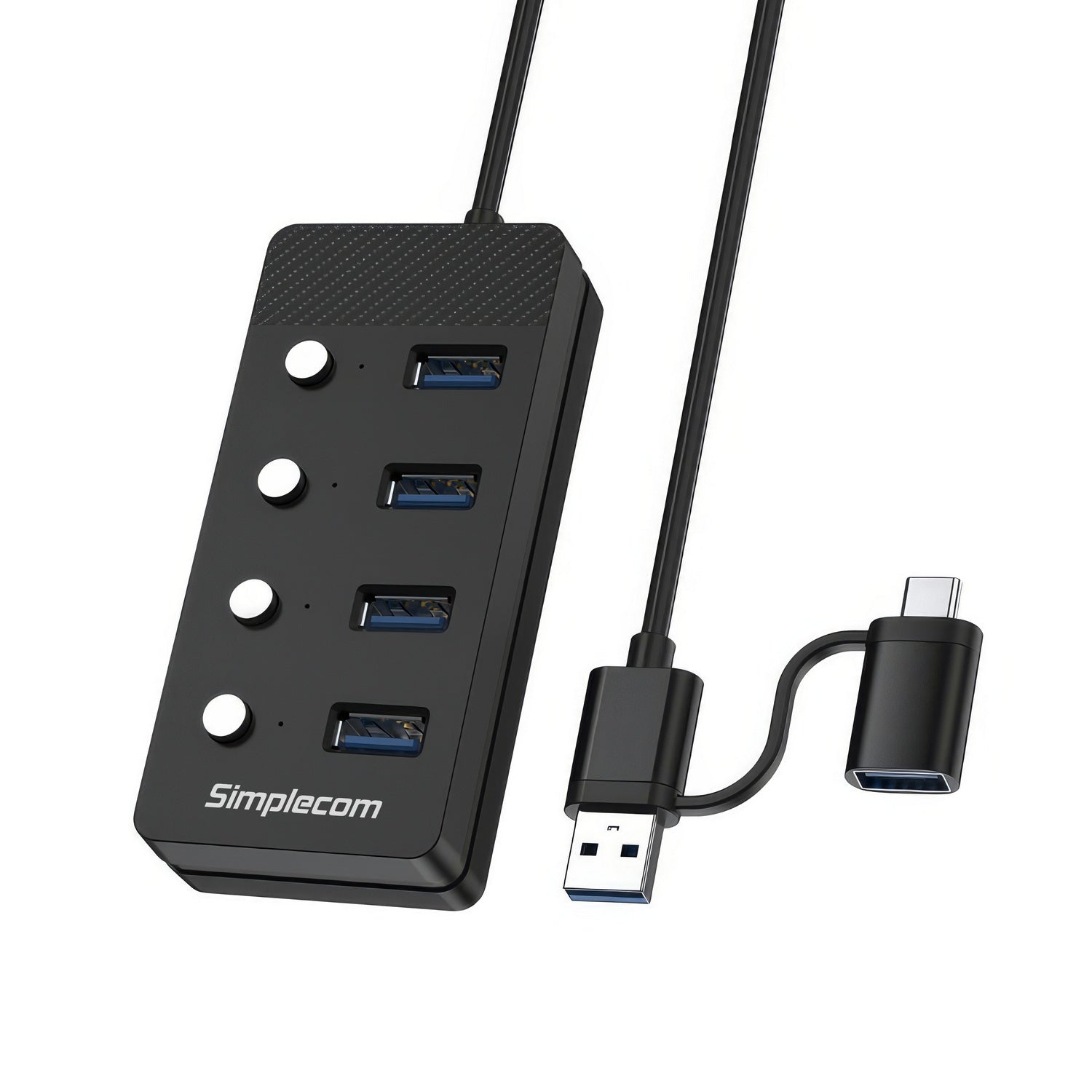 Simplecom CH345C SuperSpeed USB-A and USB-C to 4-Port USB 3.0 Hub 5Gbps Individual Switches and Power Adapter - SuperSaverAU - view 2