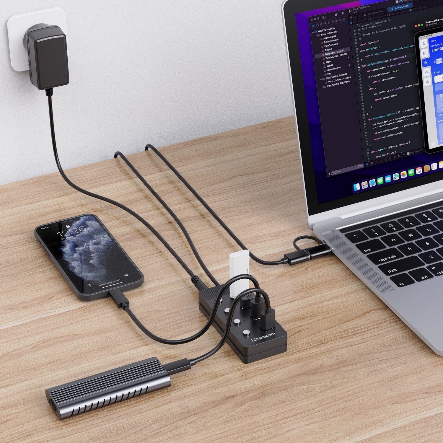 Simplecom CH345C SuperSpeed USB-A and USB-C to 4-Port USB 3.0 Hub 5Gbps Individual Switches and Power Adapter - SuperSaverAU - view 4