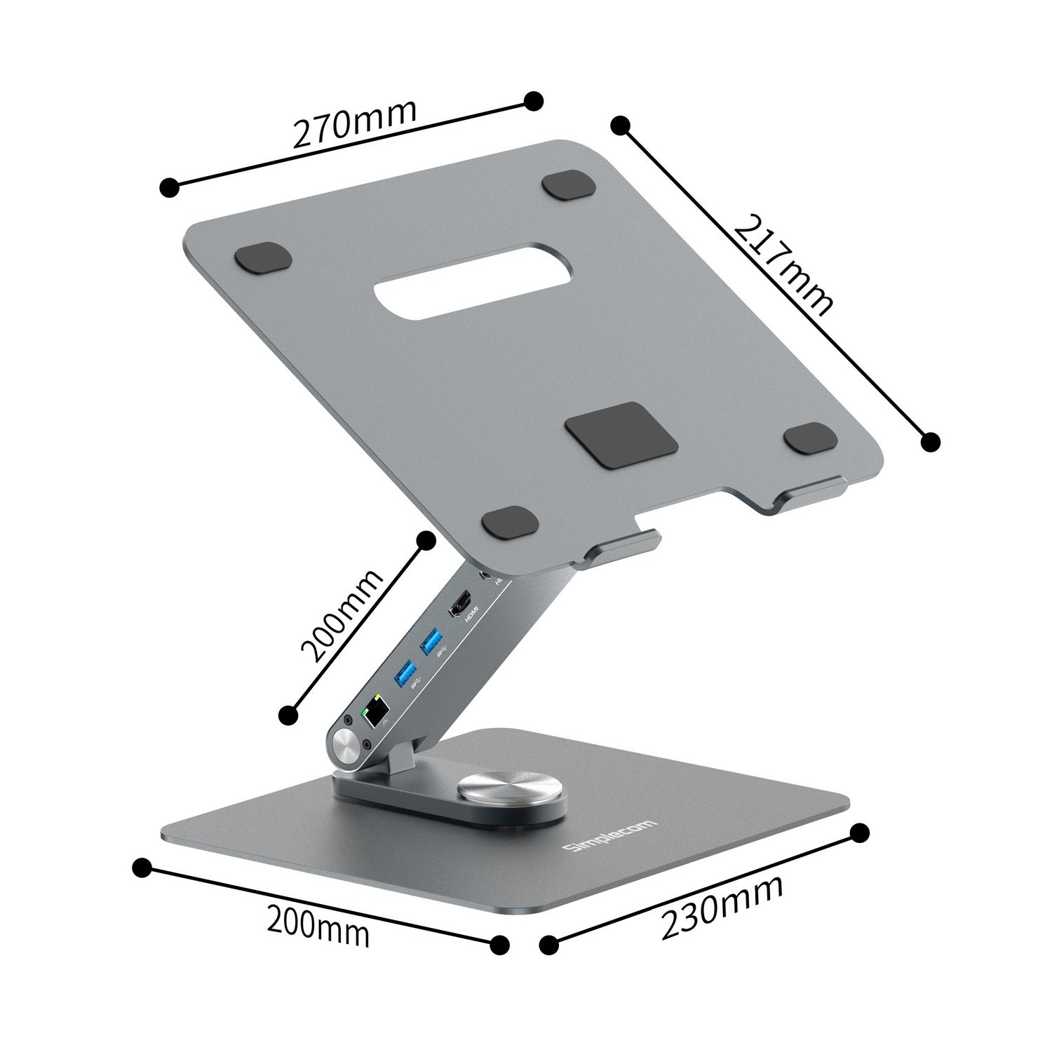 Simplecom CHT660 Adjustable Aluminium Laptop Stand with 6-Port USB-C Docking Station Dual 4K HDMI Display - SuperSaverAU - view 4