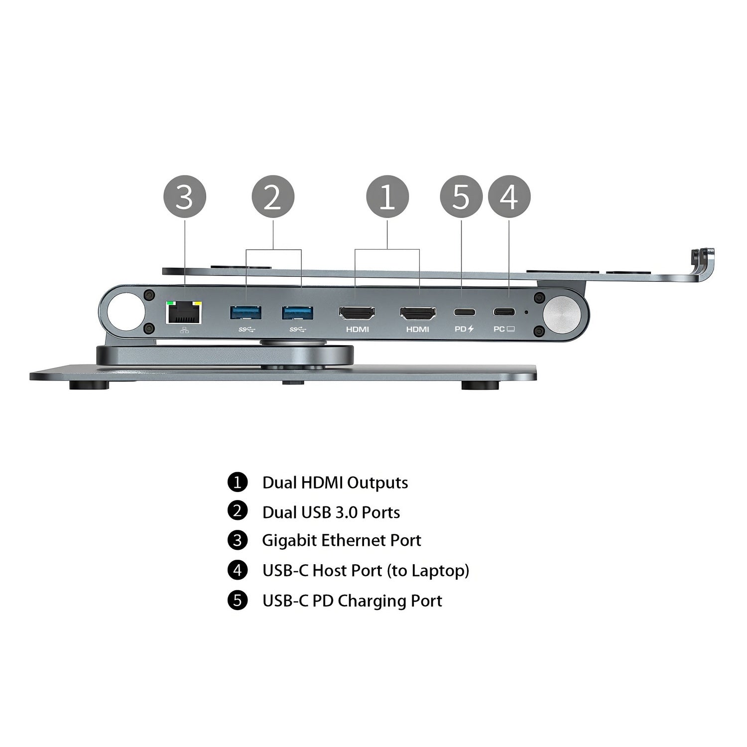 Simplecom CHT660 Adjustable Aluminium Laptop Stand with 6-Port USB-C Docking Station Dual 4K HDMI Display - SuperSaverAU - view 5