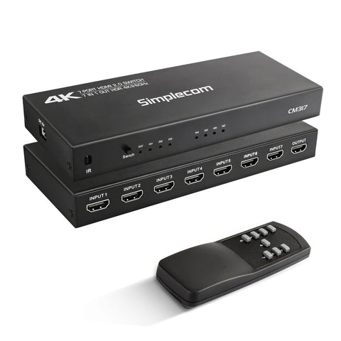 Simplecom CM317 7-Port HDMI 2.0 Switch with Remote 7 IN 1 OUT Splitter HDCP 2.2 4K@60Hz - SuperSaverAU - view 1